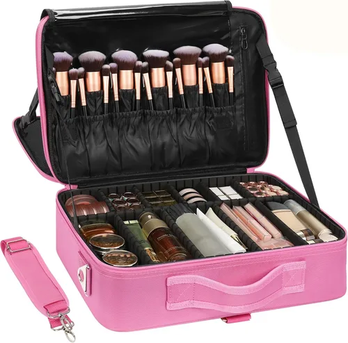 Vista 17 de Relavel Estuche de maquillaje grande para maquillaje, estuche de tren profesional de 16.5 pulgadas, organizador de cosméticos de viaje, soporte