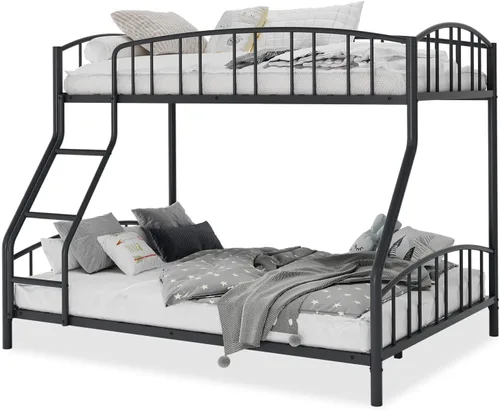 Vista 7 de Garvee - Litera individual sobre matrimonial con escalera y barandilla para niños y adultos Heavy Duty Metal Bunk Bed Frame, Sturdy Steel Slats