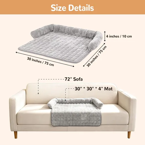 Vista 5 de YooxArmor Sofá cama de felpa para perro, lavable y extraíble para mascotas, con borde elevado y parte inferior antideslizante, protector de muebles