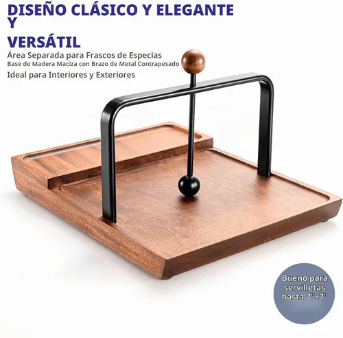 Vista 2 de Servilletero de madera – Servilletero multifuncional para mesa y cocina, incluye espacio para condimentos – Perfecto para el hogar, cocina