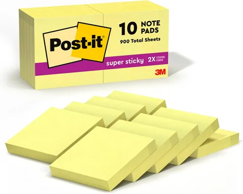 Vista 9 de Post-it Notas súper adhesivas, 2 x 2 pulgadas, 10 blocs, 2 veces potencia de adhesión, amarillo canario, reciclable (622-10SSCY)