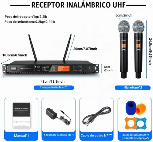 Vista 7 de Depusheng Sistema de micrófonos inalámbricos con 2 canales, micrófono inalámbrico de mano Inalambrico, rango UHF de 200 pies, micrófonos