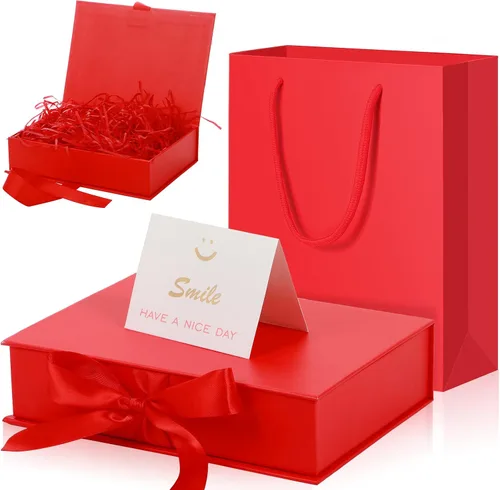 Vista 9 de Zonon - Caja de regalo de lujo color negro y rosa con tapa y cinta, bolsa de regalo de 9 x 7 x 3 pulgadas, con tarjeta de felicitación, papel