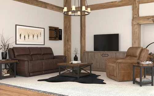 Vista 11 de Flexsteel Mesa de centro industrial rústica, mesa cuadrada de madera de acacia maciza con estante de almacenamiento, muebles de sala de estar
