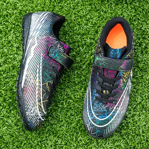 Vista 4 de Zapatos de fútbol de césped para niños y niñas, zapatos de fútbol atléticos para exteriores e interiores