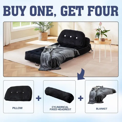 Vista 9 de Silla plegable, sofá convertible con respaldo y almohada, capacidad de carga de hasta 300 libras, plegable de 32 a 64 pulgadas, no requiere montaje