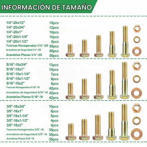 Vista 4 de FOLIV Kit surtido de 523 tornillos y tuercas de grado 8, surtido de tuercas y pernos resistentes, pernos hexagonales SAE 1/4-20 5/16-18 3/8-16