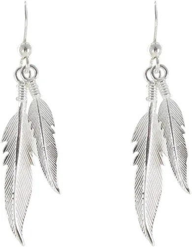 Vista 3 de Les Poulettes Jewels pendientes de plata de ley con formas de dos plumas.