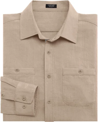 Vista 6 de COOFANDY Camisa de vestir ajustada para hombre, casual, con botones, de manga larga, con bolsillos