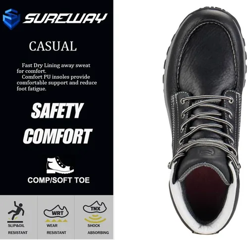 Vista 4 de SUREWAY Men's Lightweight Casual Soft Toe Work Boot - Moc Toe, Men's Construction Industry Safety Wedge Work Boot/Shoe - Black, Comfort Insole
