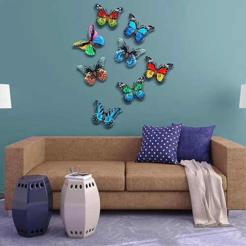 Vista 6 de Jetec 8 piezas de decoración de pared de mariposa de metal de 6.5 pulgadas, mariposas al aire libre, escultura de arte de pared, decoración colgante