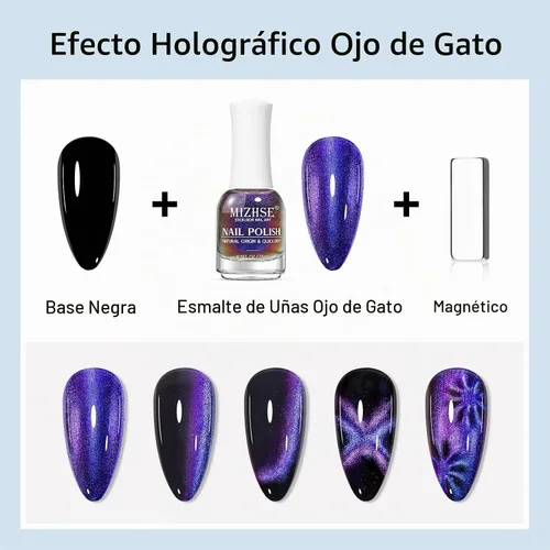 Vista 4 de MIZHSE Esmalte de uñas 9D de secado rápido, esmalte de uñas magnético azul-violeta
