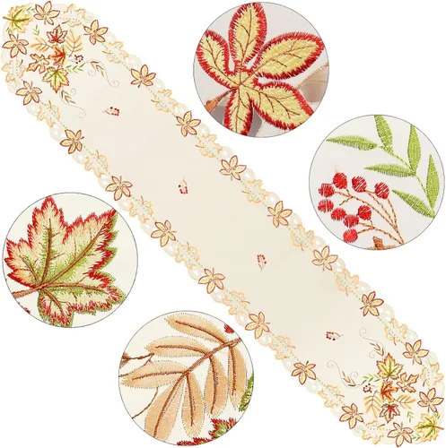 Vista 3 de Camino de mesa de hojas de arce de Acción de Gracias para decoraciones de otoño u otoño, bordado (13 x 54 pulgadas)
