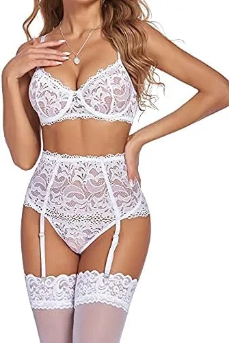 Vista 4 de Avidlove Lencería sexy para mujer lencería de encaje de cintura alta con aros