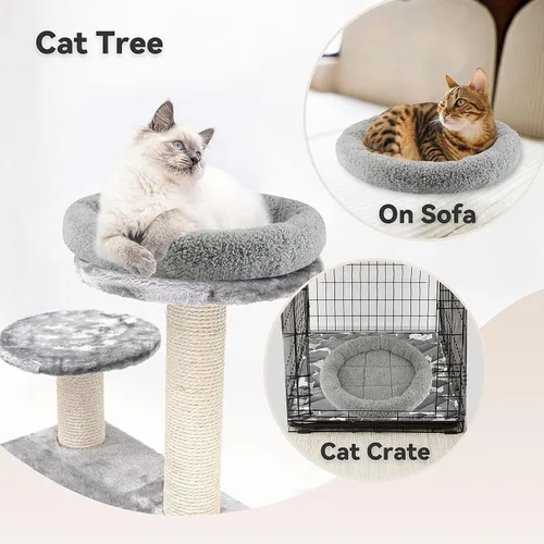 Vista 5 de LESYPET Round Cat Bed, Soft Cat Donut Beds with Pillow Around, Machine Washable Pet Cushion for Kittens/Rabbits/Hamsters, Diameter 11.8