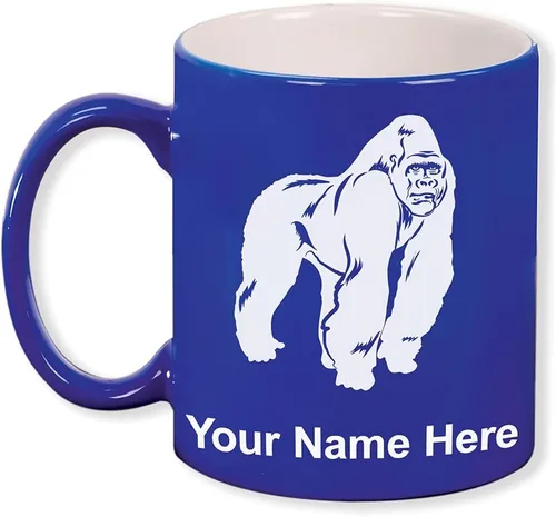 Vista 9 de LaserGram Taza de café redonda de cerámica de 11 oz, gorila, grabado personalizado incluido (blanco)