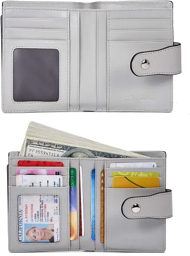 Vista 4 de BOSTANTEN - Billetera de cuero para mujer con bloqueo RFID pequeña con cremallera de bolsillo para tarjetas con ventana para documento