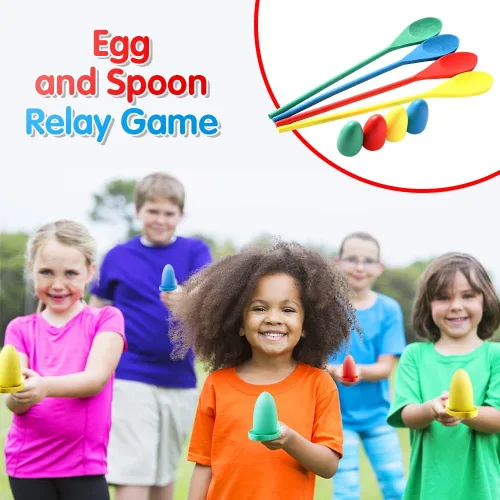 Vista 4 de Abnaok 20 bolsas de carreras de sacos de patatas para juegos al aire libre, bandas de carreras de 3 patas, con huevos y cucharas, juegos de césped