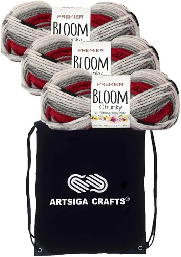 Vista 10 de Premier Yarns Bloom Chunky Hydrangea 1114-01 (6 madejas, el mismo lote de tinte) - Hilo acrílico grueso y voluminoso #5 para ganchillo y tejer