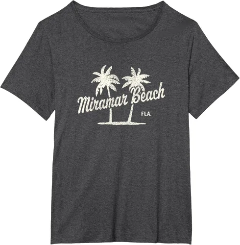 Vista 30 de Miramar Beach Florida Vintage 70s Palm Trees - Camiseta gráfica, Azul / Patchwork, S