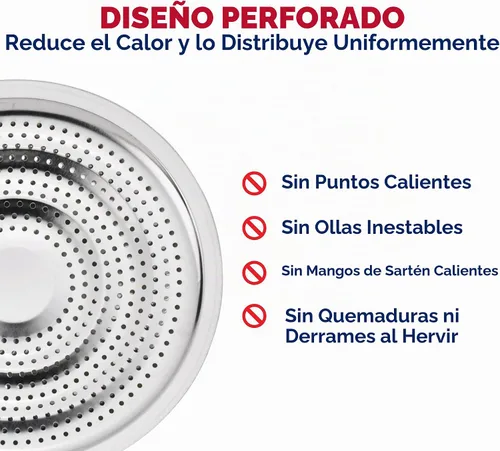 Vista 2 de HIC Kitchen Difusor de Calor Reductor Protector de Llama con Mango Extraíble, Acero Inoxidable, Distribuye el Calor Uniformemente y Reduce