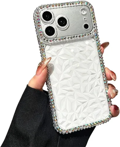Vista 5 de Casechics Funda compatible con iPhone, funda de lujo con purpurina y diamantes brillantes, protección para lente de cámara, transparente, suave, a