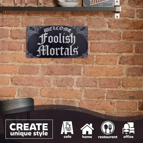 Vista 4 de Letrero de metal decorativo gótico de 11.81 x 5.91 pulgadas, decoración de pared gótica para Halloween y casas espeluznantes, ideal para uso