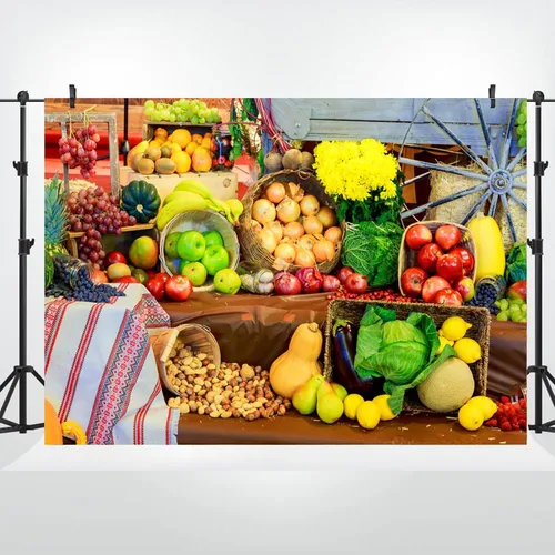 Vista 6 de CSFOTO Fondo de 5 x 3 pies para exhibición de frutas, verduras, fotografía, telón de fondo, cosecha, crisantemo, flores, flores, otoño, fiesta