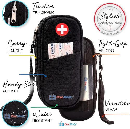 Vista 3 de PracMedic Bags Epipen - Estuche de transporte aislado para bolígrafos Epipens, Auvi-Q, inhalador, medicamentos para alergias y suministro de Negro