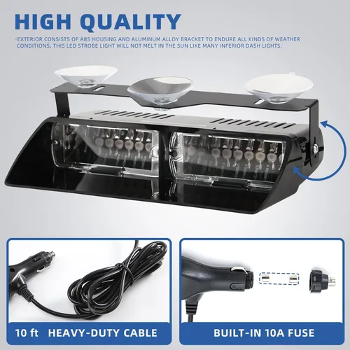 Vista 4 de Barra de luces de emergencia estroboscópicas de escolta fúnebre púrpura/blanca para salpicadero 12V LED, interior, parabrisas, visera, cubierta