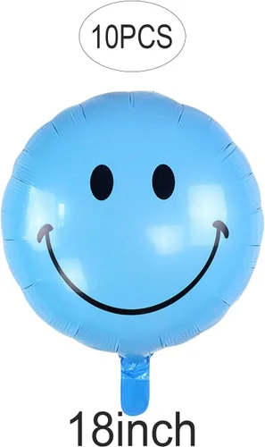 Vista 2 de Paquete de 10 globos de papel de aluminio Mylar de cara sonriente de 18 pulgadas para decoraciones de feliz cumpleaños (azul)