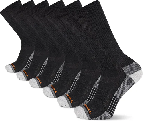 Vista 6 de Merrell Men's and Women's Recycled Cushioned Crew Socks-6 & 12 Pairs-Hiking Arch Support negro (6 pares)