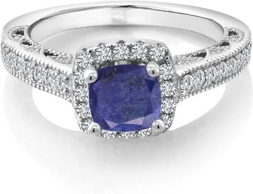 Vista 28 de Gem Stone King Anillo de compromiso de plata de ley 925 de 0.236 in con piedra natal y zafiro blanco creado con acento Anillo de compromiso
