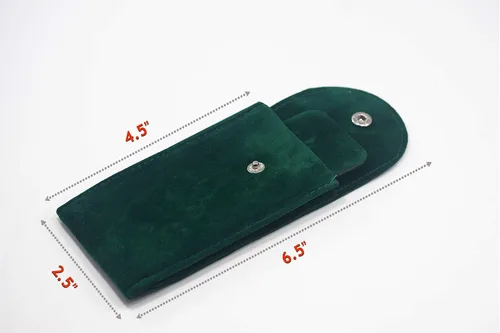 Vista 3 de Bolsa de reloj de terciopelo verde con inserto y paño de microfibra de primera calidad paquete de 5