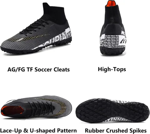 Vista 2 de Botas de fútbol para hombre con tacos altos con cordones, para interiores, firmes, para entrenamiento de césped y fútbol sala