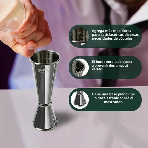 Vista 2 de Jigger profesional para bartending, jigger de cóctel japonés de alta calidad con 8 medidas en el interior, herramientas de medición de barra