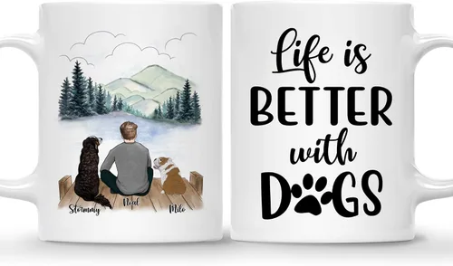 Vista 14 de Taza Personalizada de Gossby para Perros - La vida es mejor con perros (2 hombres - 2 perros) - Taza de perro personalizable para papás de perros