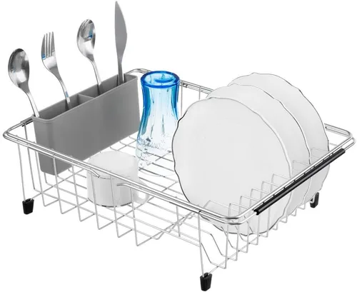 Vista 7 de SANNO Estante de secado de utensilios de acero inoxidable para escurridor de platos, escurridor de platos expandible