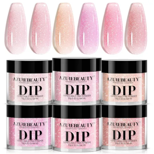 Vista 11 de AzureBeauty Juego de uñas en polvo de inmersión, 6 colores marrón nude, tonos de piel, polvo de inmersión natural, arte de uñas francés, salón