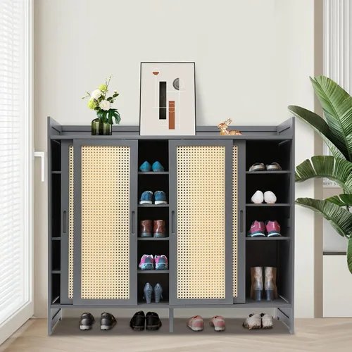 Vista 4 de LYNICESHOP Zapatero de entrada, zapatero de 6 niveles, organizador de zapatos con puertas, estante de torre independiente para armario, dormitorio