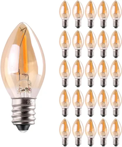 Vista 10 de Bombilla nocturna LED C7, base de vela estilo Edison clásico E12, bombilla de filamento LED de 0.5 W, bombilla de repuesto de luz de letrero