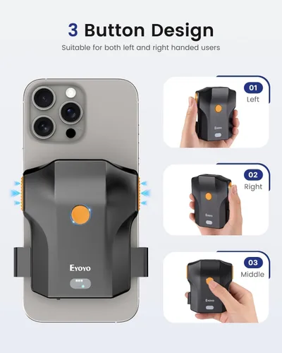 Vista 5 de Eyoyo Bluetooth Escáner de Código de Barras Inalámbrico: Lector de Código de Barras 1D Portátil con Clip para la Parte Trasera del Teléfono