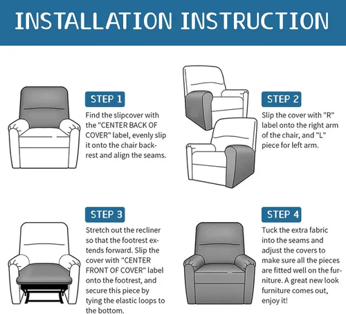 Vista 8 de Eco-Ancheng Fundas reclinables Lazyboy de 4 piezas, fundas para sofá reclinable, fundas antideslizantes para sillas reclinables, con bolsillos