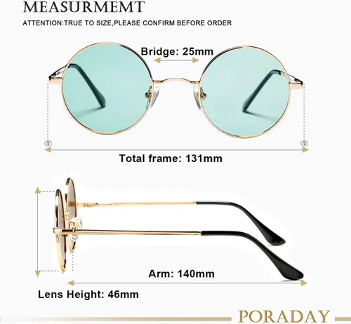 Vista 7 de PORADAY Circle Lennon - Gafas de sol redondas polarizadas estilo hippie pequeño círculo