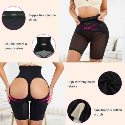 Vista 5 de Nebility Faja moldeadora de glúteos para mujer, cintura alta, realzador de cadera, control de abdomen, pantalones cortos moldeadores de cuerpo