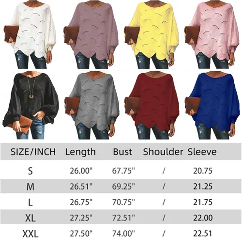 Vista 2 de KDGENG Bat Sleeve Knitting Shawl, Women Winter Knitwear Sweater Irregular Hem Bat Sleeve Knitted Shawl Solid Shawl