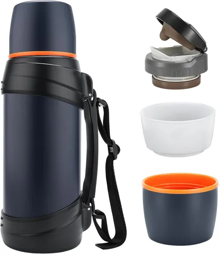 Vista 2 de Termos de café grandes de 64 onzas / medio galón para viajes, jarra de agua aislada al vacío clásica con taza de plástico, botella de bebida aislada