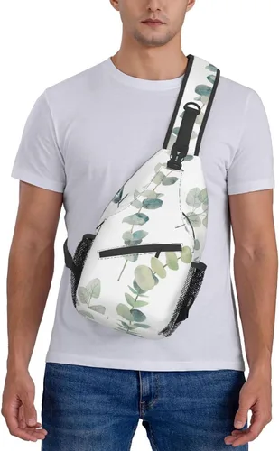 Vista 7 de Mochila tipo bandolera con diseño de ojos malvados, bolsa ligera de hombro cruzado para mujeres y hombres, mochila casual para exteriores, Hojas