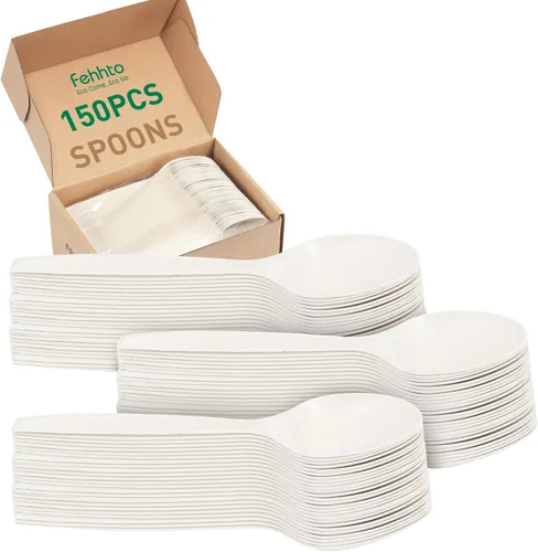 Vista 10 de Tenedor 100% compostable, 7 pulgadas, 150 tenedores desechables de almidón de maíz, cubiertos resistentes con certificación BPI, utensilios