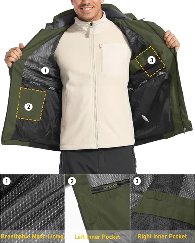 Vista 7 de MAGCOMSEN Chaqueta impermeable con capucha para hombre, resistente al viento, cortavientos, 5 bolsillos para senderismo, pesca, correr